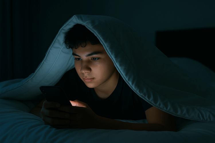 Jugendlicher mit Medienkonsum im Bett 1024x683