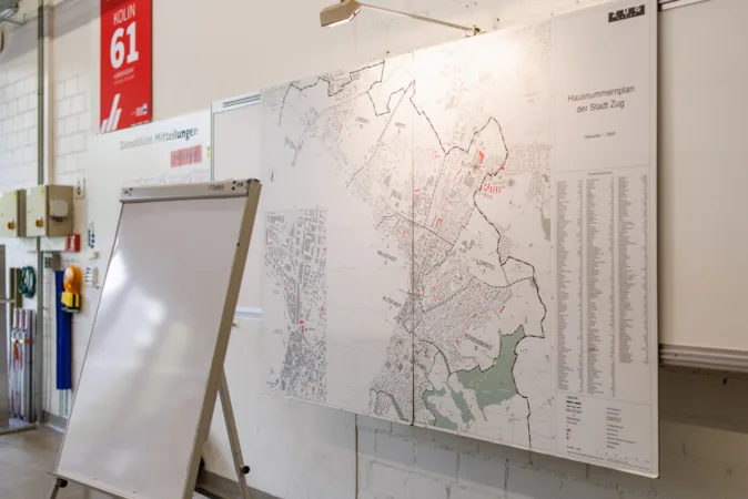 Hausnummernplan Stadt Zug im Feuerwehrdepot