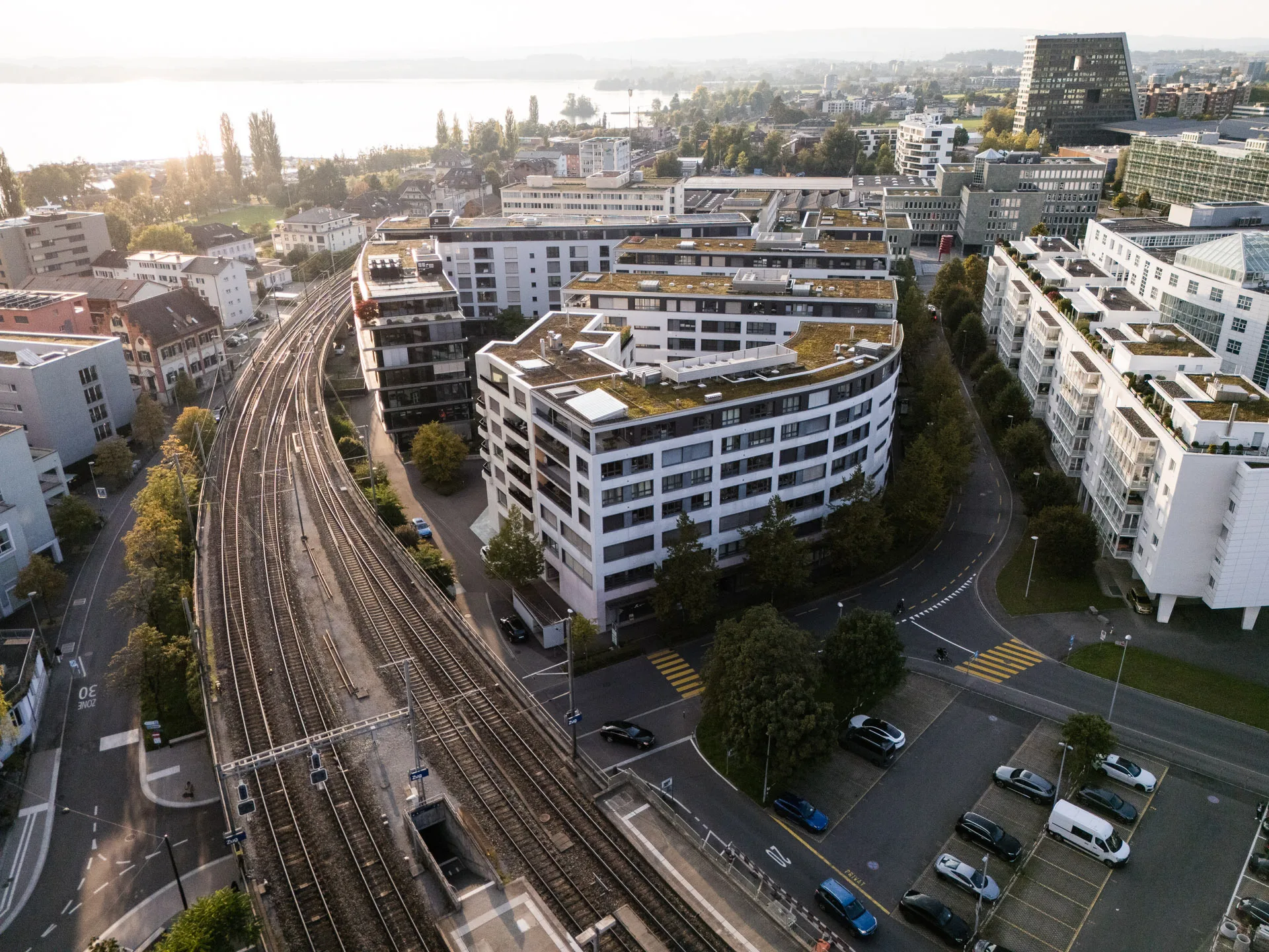Luftaufnahme des GVZG-Gebäudes in Zug