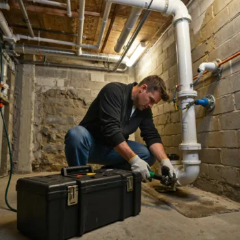 Mario von Rotz Techniker ersetzt Abwasserrohre und Verbindungsstücke in einem Ke 4f127a13 2635 4450 a402 cf5016487658