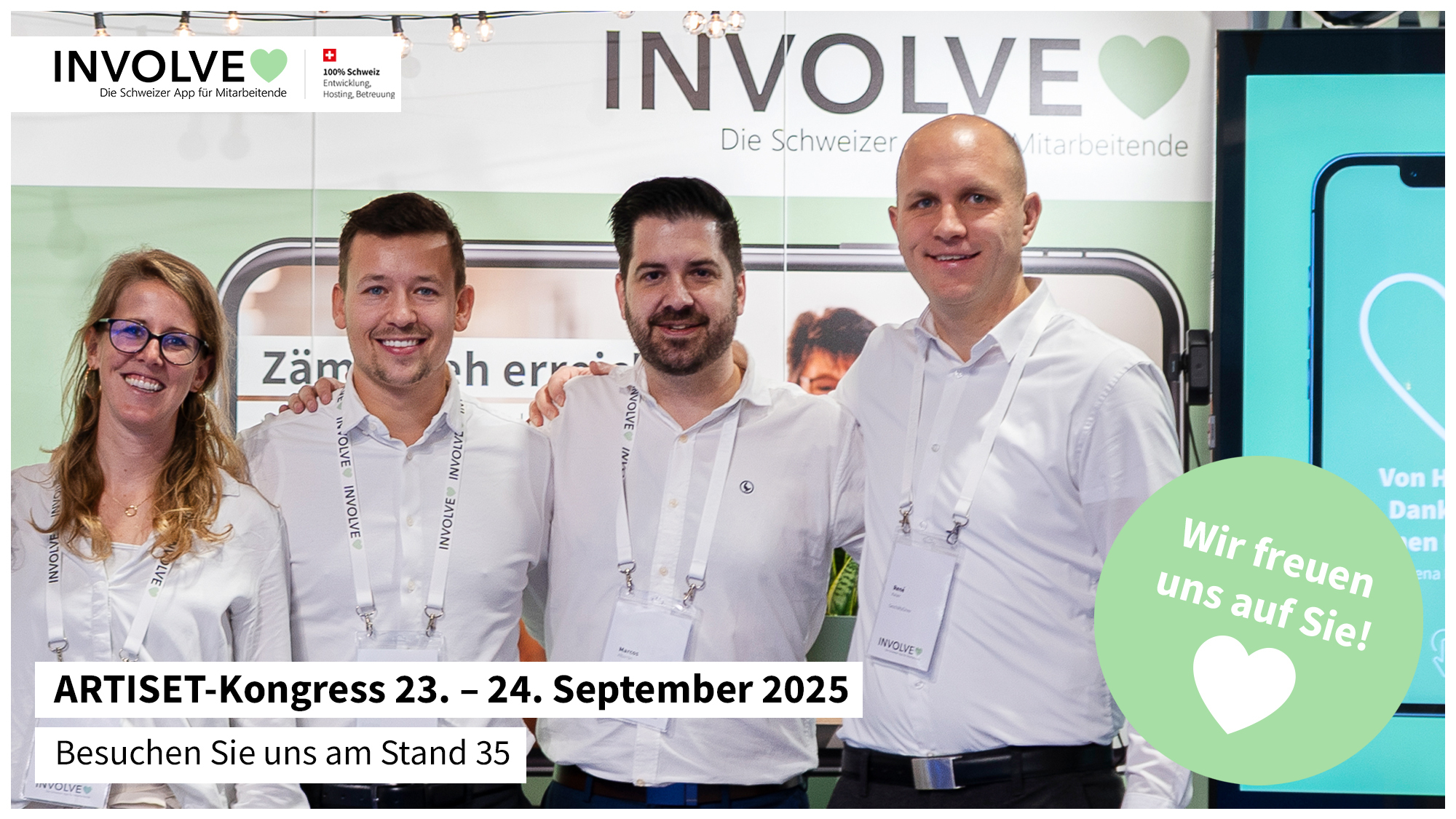 LinkedIn Post mit dem Involve-Team welcher über die kommende Teilnahme am Artiset-Kongress in Bern informiert.