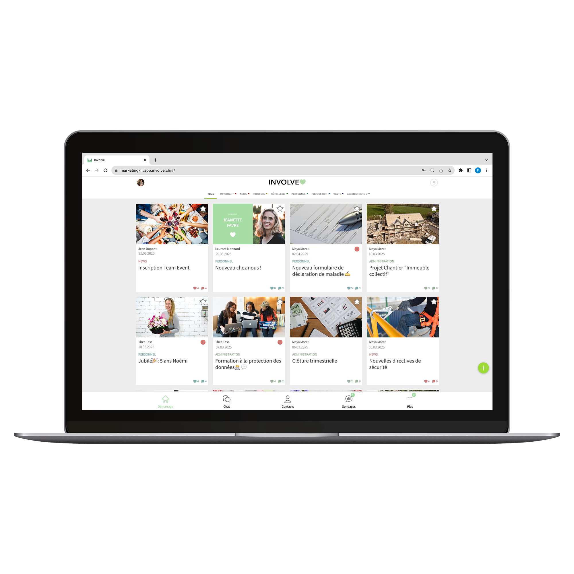 Involve L'app pour les collaborateurs Notebook page daccueil 2025