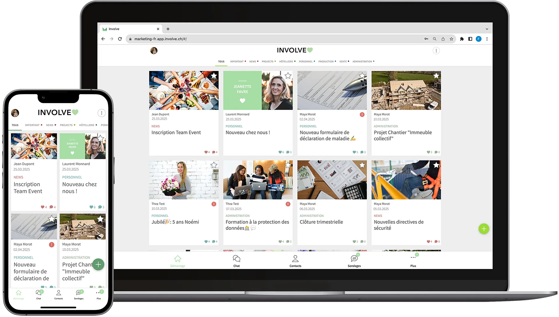 Aperçu des fonctionnalités de l'app pour collaborateurs d'Involve