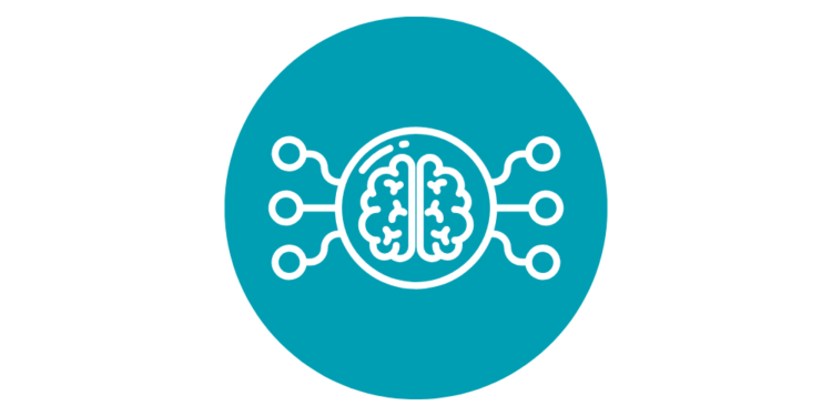 Icon von einem Gehirn mit verschiedenen Verknüpfungen als Symbol für virtuelle Assistenten.