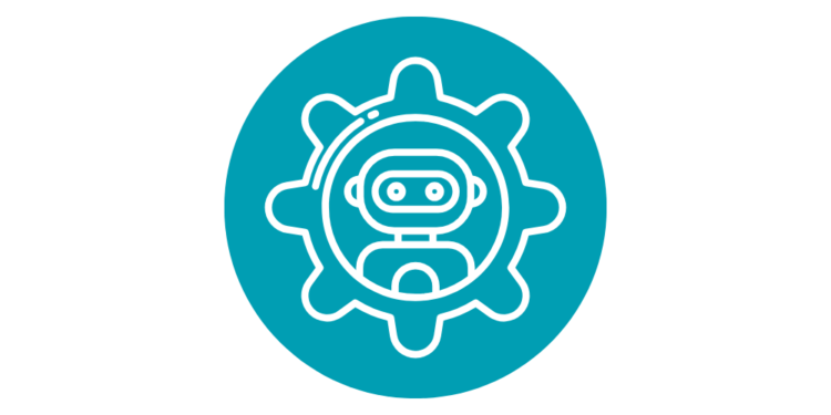 Roboter-Icon in einem Zahnrad.