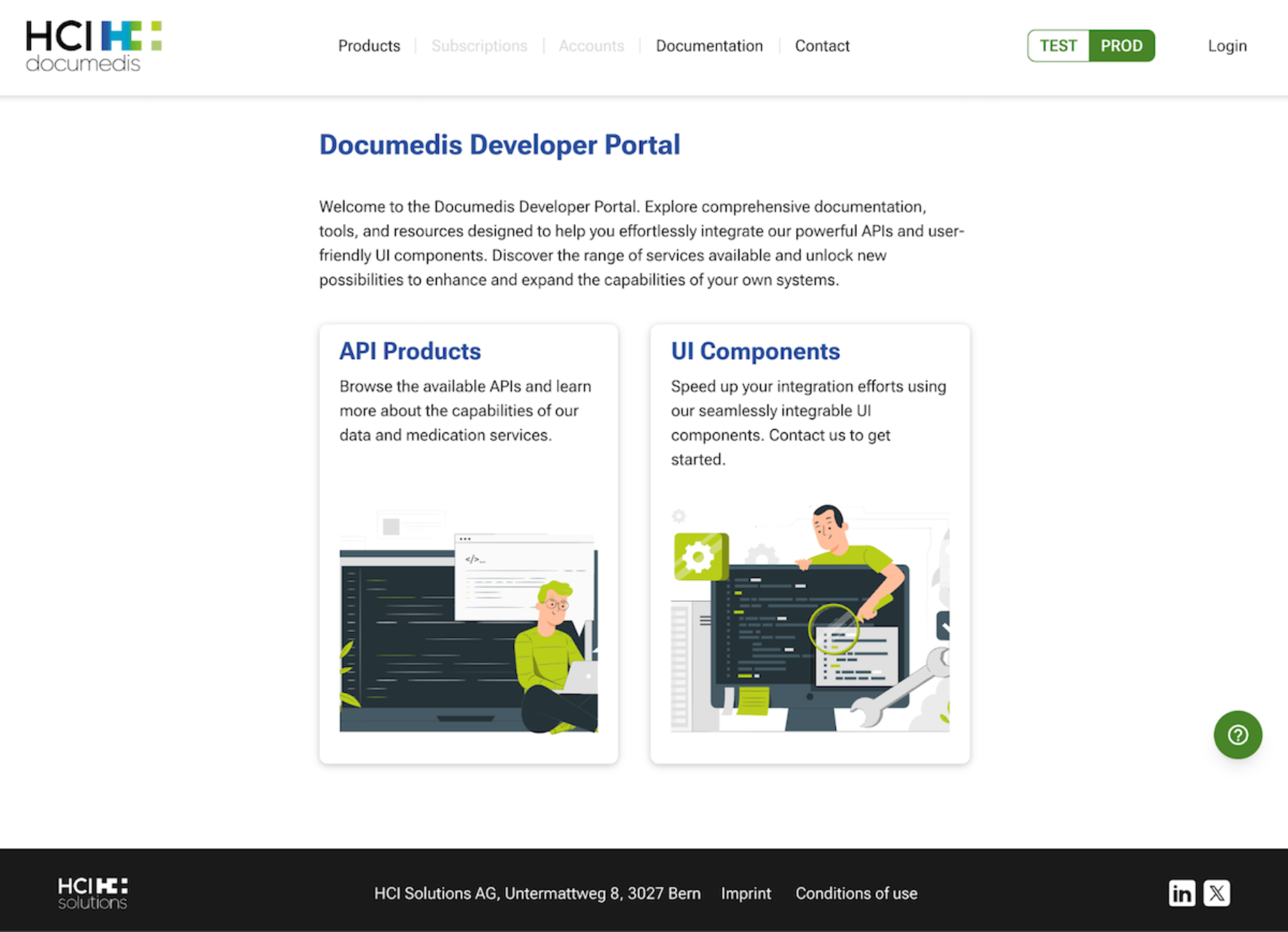 Developer Portal Documedis von HCI Solutions in der Schweizer Gesundheitsbranche.