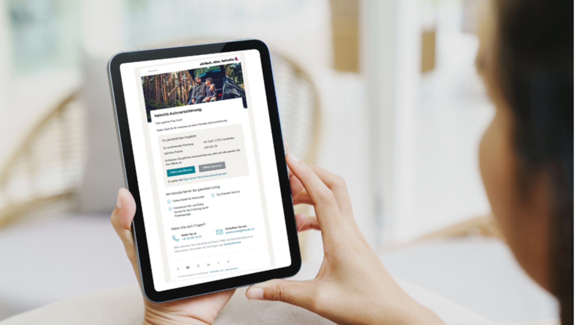 Versicherungsofferte von Helvetia, die direkt aus der E-Mail angesehen, abgeändert oder abgeschlossen werden kann.