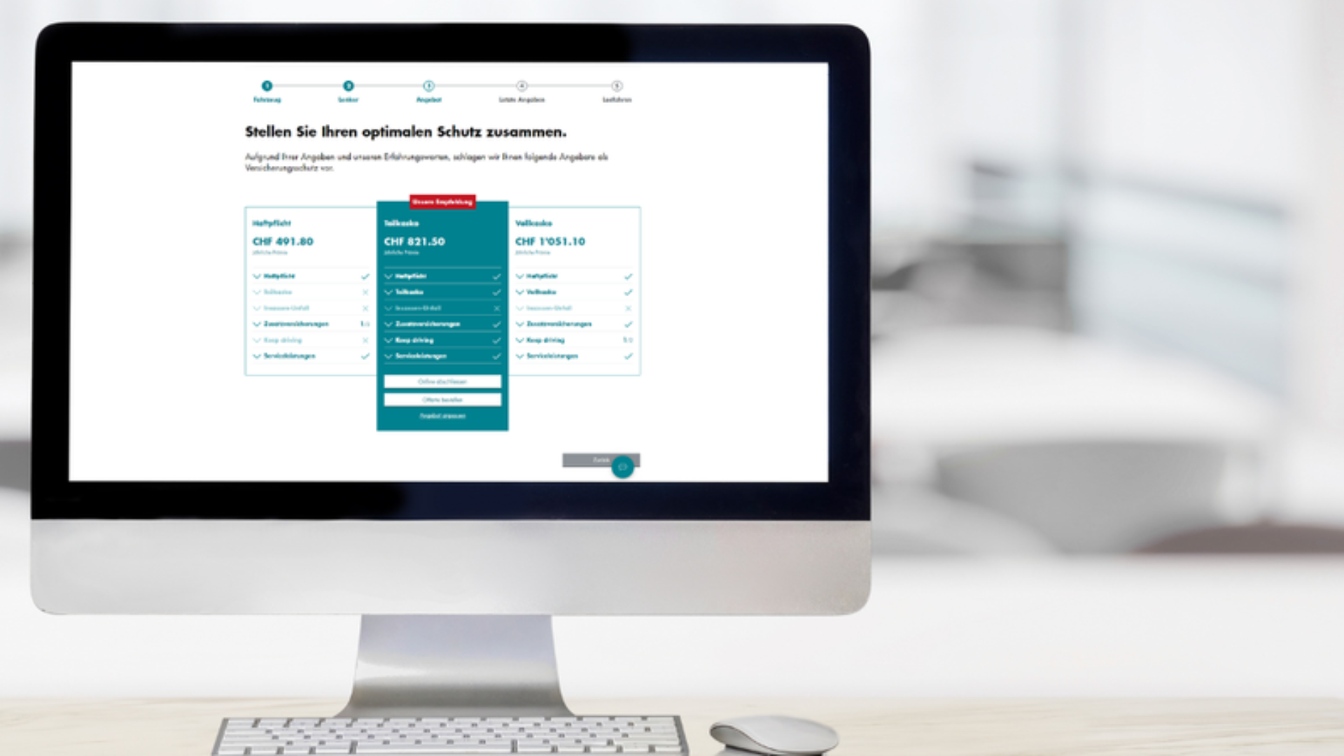 Interaktive online Offertenapplikation für Motorfahrzeuge von Helvetia, die in Zusammenarbeit mit ipt erstellt wurde.