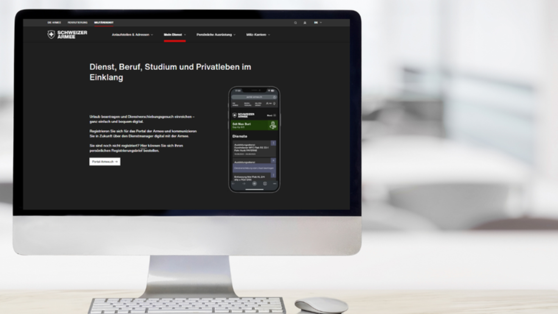 Webportal des neuen digitalen Dienstbüchleins der Schweizer Armee, welches in Zusammenarbeit mit ipt erstellt wurde.