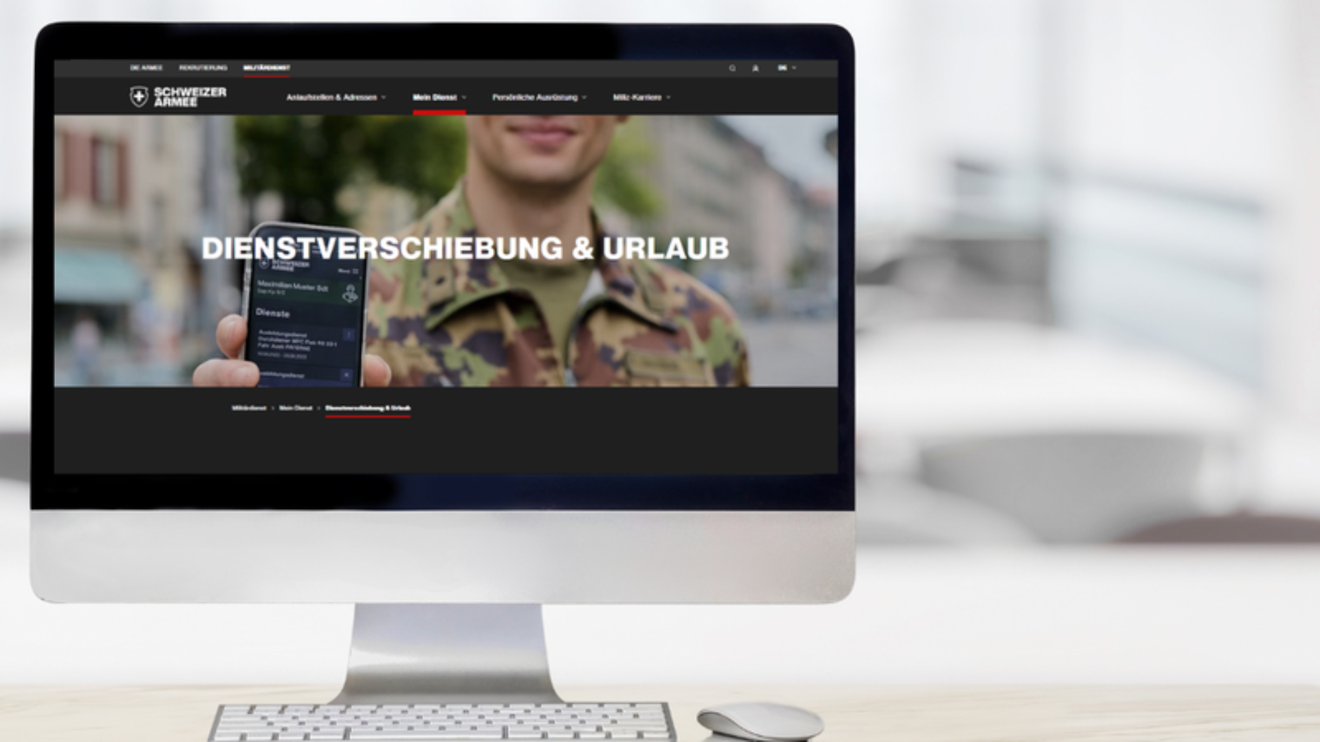 Ansicht des digitalen Dienstmanagers der Schweizerarmee, welcher in Zusammenarbeit mit ipt entwickelt wurde, aus der Sicht der Nutzer:innen.
