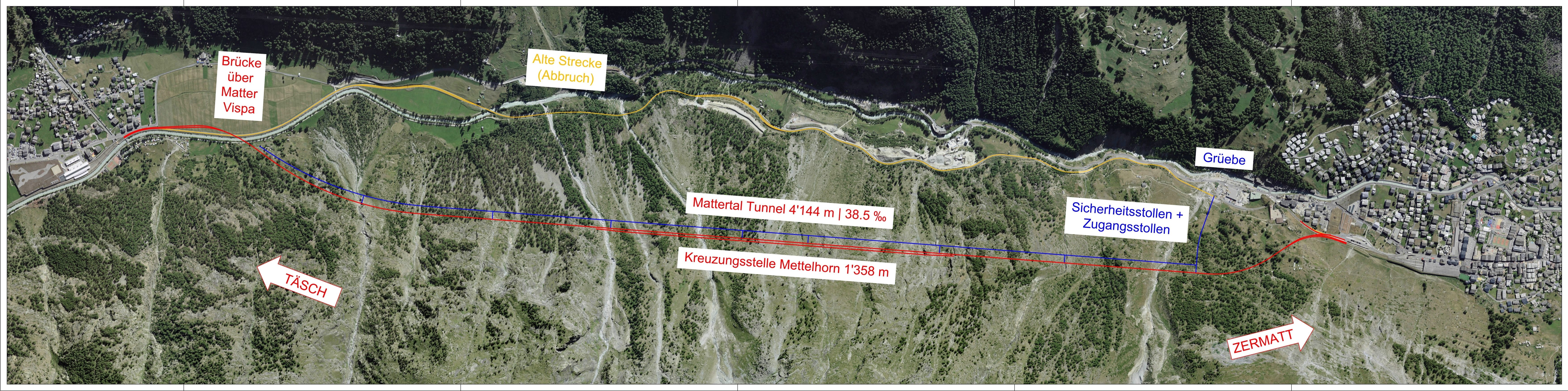 Mattertal Tunnel Streckenführung