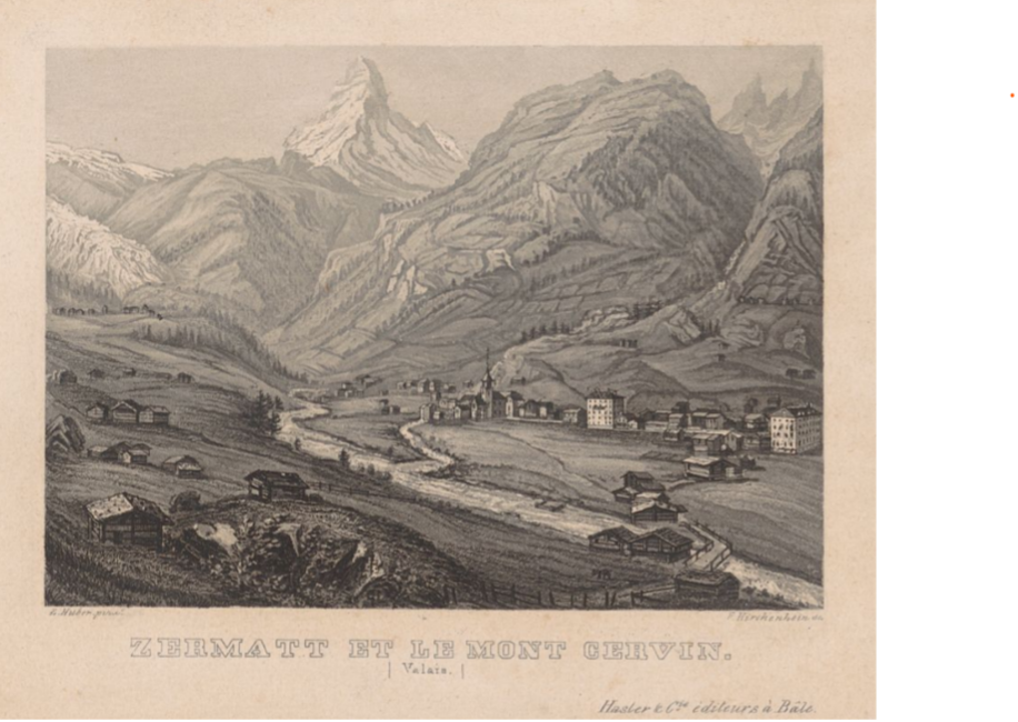 Kupferstich E. Huber nach F. Hichenhein, Zermatt e le Mont Cervin. Valais, um 1850