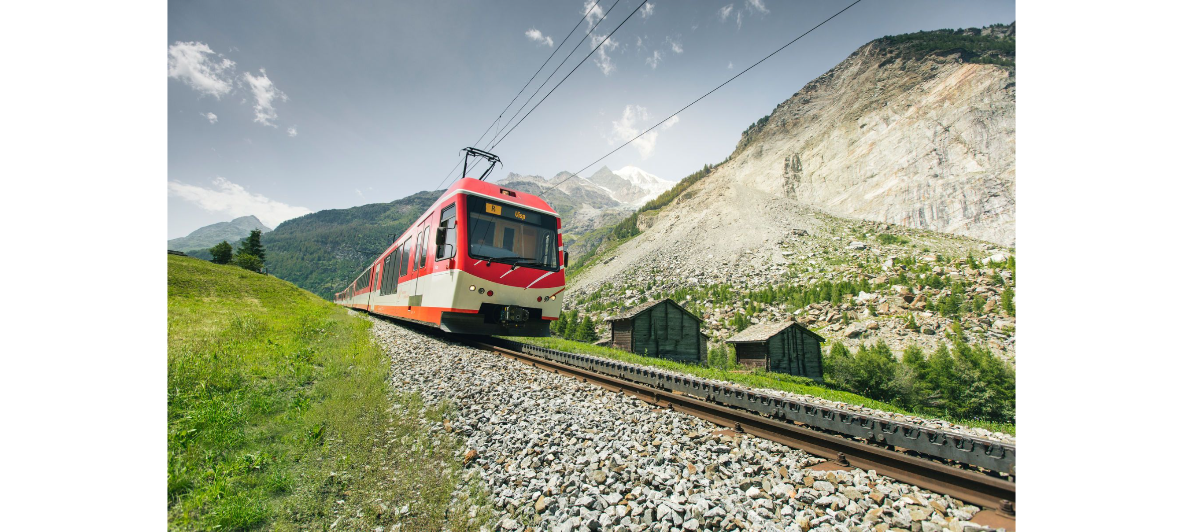 Matterhorn Gotthard Bahn Zug auf der Strecke und Bergsturz